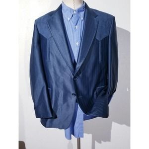 Vintage 42R Western Tuxedo Blazer Jacket Sport Coat Navy Blue Satin Suede